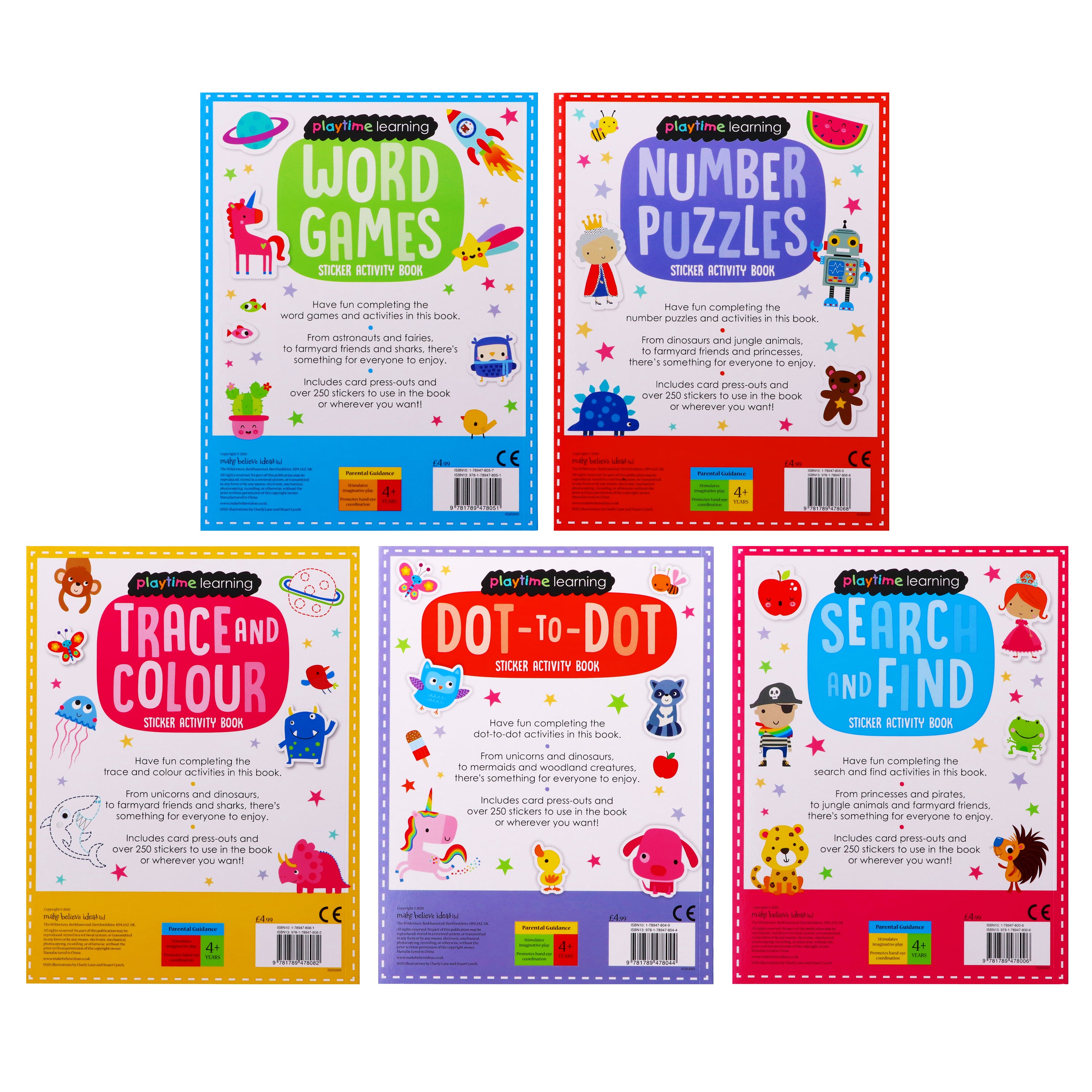 Playtime Learning Sticker Activity 5 Books Children Collection Pack Paperback Set