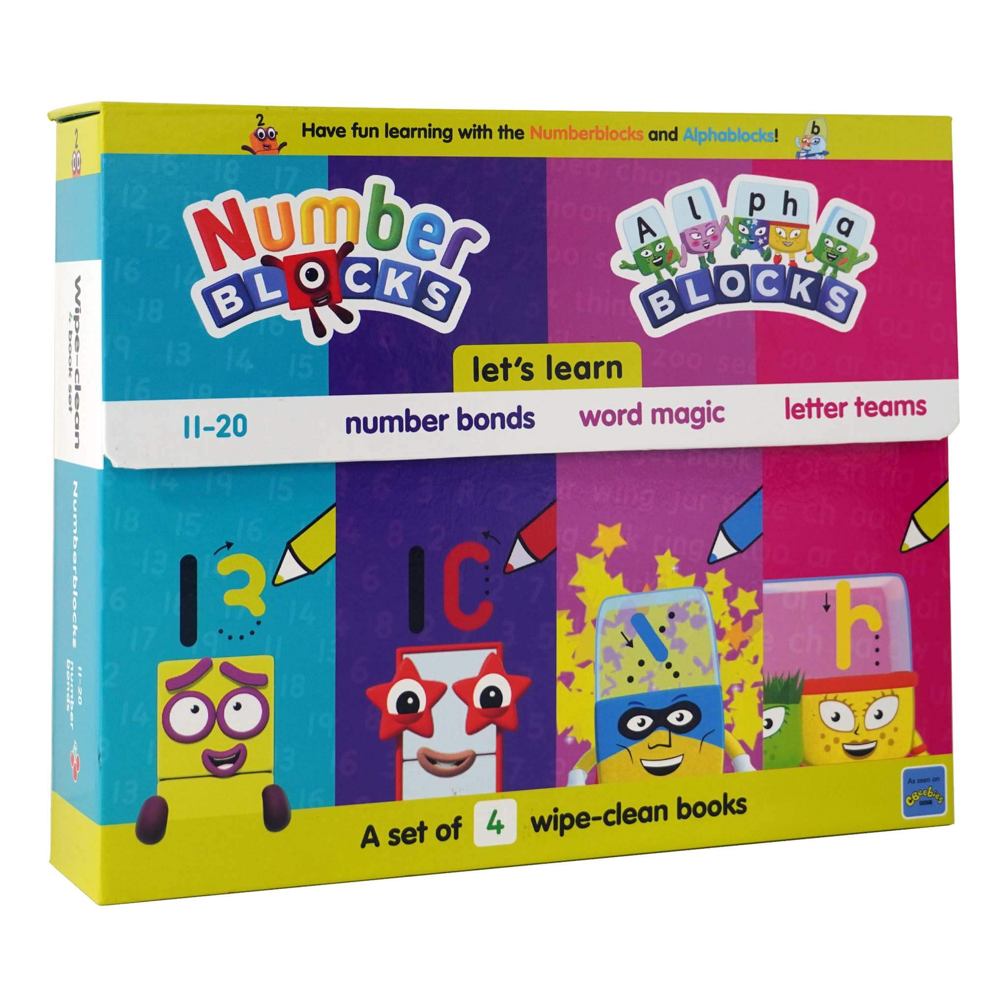 Numberblocks and Alphablocks: Let's Learn Numbers and Letters 4-Book Wipe-Clean Box Set with pens By Sweet Cherry Publishing - Ages 3-6 - Board Book